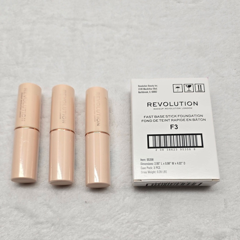 Revolution Fast Base Stick Foundation‎ F3 Cream Makeup Lot 3